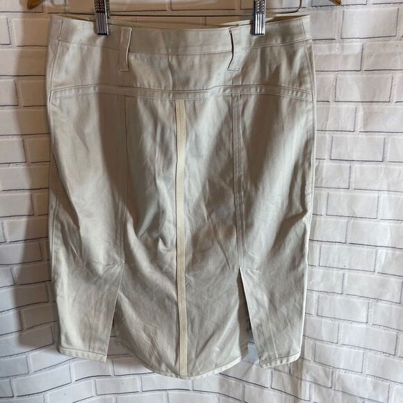 Joy Li Tan Cotton/Spandex Shirttail Skirt Sz 4 - Picture 2 of 7